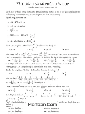 Kỹ thuật tạo số phức liên hợp giải nhanh bài toán số phức vận dụng cao - Nguyễn Minh Tuấn