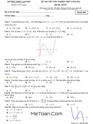 Đề Thi Thử Tốt Nghiệp THPT 2022 Môn Toán Trường THPT Lao Bảo – Quảng Trị