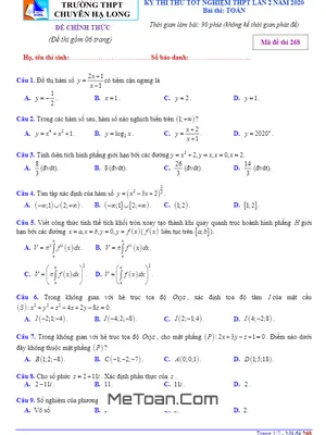 Đề thi thử tốt nghiệp THPT 2020 môn Toán lần 2 trường THPT chuyên Hạ Long – Quảng Ninh