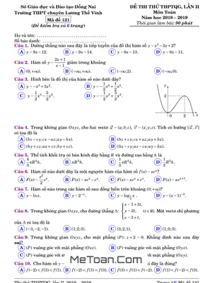 Đề thi thử Toán THPTQG 2019 lần 2 trường chuyên Lương Thế Vinh – Đồng Nai