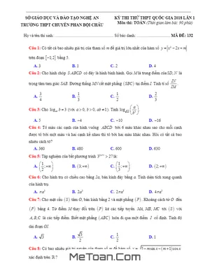 Đề thi thử Toán 2018 THPT Quốc gia trường THPT chuyên Phan Bội Châu - Nghệ An (Mã đề 132) có đáp án