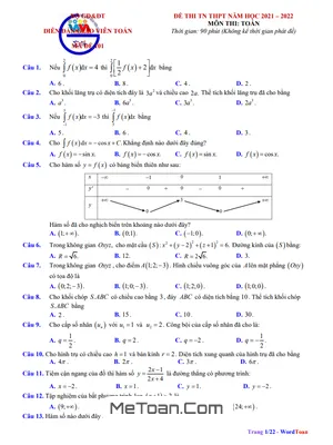 Đáp án và Lời Giải Chi Tiết Đề Thi Chính Thức Tốt Nghiệp THPT 2022 Môn Toán