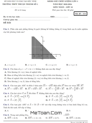 Đề khảo sát lần 1 Toán 10 năm 2023 – 2024 trường THPT Thuận Thành 1 – Bắc Ninh