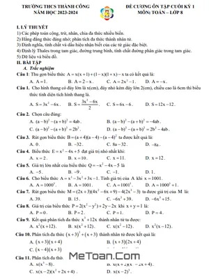 Ôn Tập Cuối Kỳ 1 Toán Lớp 8 Năm 2023 - 2024 Trường THCS Thành Công - Hà Nội