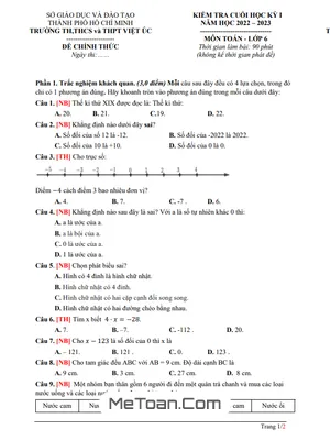 Đề Tham Khảo Học Kỳ 1 Toán 6 Năm 2022 - 2023 Trường Việt Úc - TP HCM