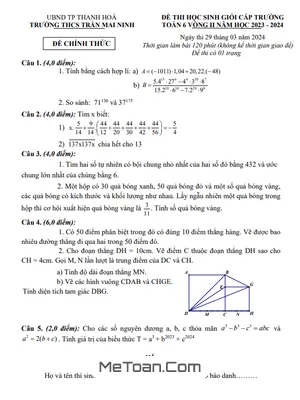 Đề HSG Toán 6 Vòng 2 Năm 2023 - 2024 Trường THCS Trần Mai Ninh - Thanh Hóa