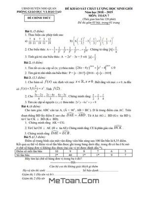 Đề thi học sinh giỏi lớp 7 môn Toán năm 2018 - 2019 phòng GD&ĐT Nho Quan - Ninh Bình