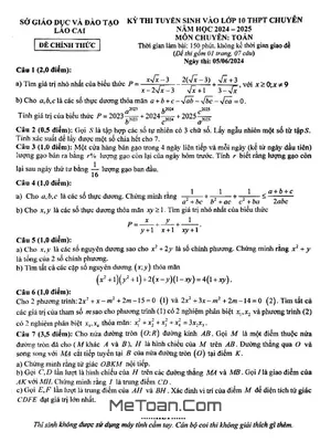 Đề thi tuyển sinh lớp 10 chuyên Toán Lào Cai năm 2024 - 2025