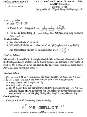 Đề thi thử Toán vào 10 lần 1 năm 2022 - 2023 phòng GD&ĐT Tân Kỳ - Nghệ An
