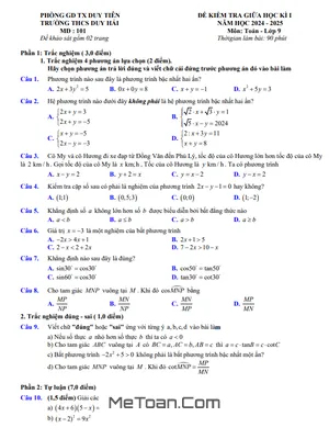 Đề giữa kì 1 Toán 9 năm 2024 - 2025 trường THCS Duy Hải - Hà Nam