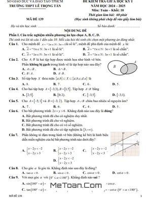 Đề giữa học kỳ 1 Toán 10 năm 2024 - 2025 trường THPT Lê Trọng Tấn - TP HCM
