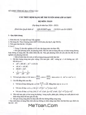Đề Minh Họa Tuyển Sinh Lớp 10 Môn Toán Năm 2025 - 2026 Sở GD&ĐT Bà Rịa – Vũng Tàu