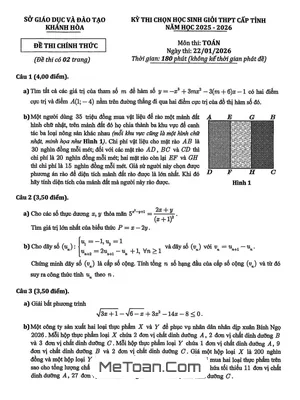 Đề Chọn Học Sinh Giỏi Tỉnh Toán THPT Năm Học 2025 – 2026 Sở GD&ĐT Khánh Hòa