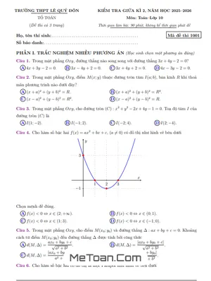 Đề Thi Giữa Kỳ 2 Toán 10 THPT Lê Quý Đôn - Quảng Ngãi Năm Học 2025-2026