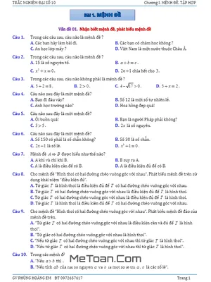 Tuyển Tập 166 Bài Tập Trắc Nghiệm Mệnh Đề Và Tập Hợp - Đại Số 10 - Phùng Hoàng Em