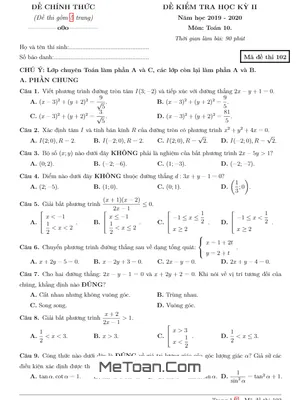 Đề thi học kỳ 2 Toán 10 năm 2019 - 2020 trường THPT chuyên Hạ Long - Quảng Ninh