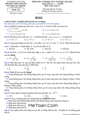 Đề thi HK1 Toán 11 năm 2021 - 2022 trường chuyên Nguyễn Tất Thành - Kon Tum