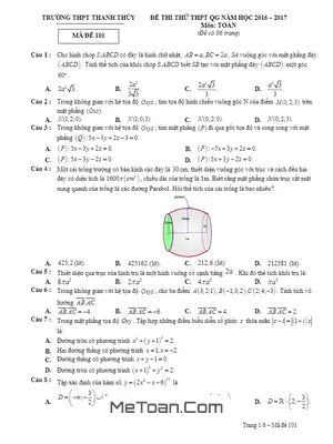 Tổng hợp Đề thi thử THPT Quốc gia 2017 môn Toán trường THPT Thanh Thủy - Phú Thọ