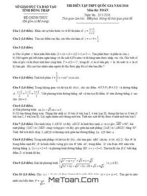 Đề thi thử THPT Quốc gia 2016 môn Toán - Sở GD&ĐT Đồng Tháp (có đáp án)