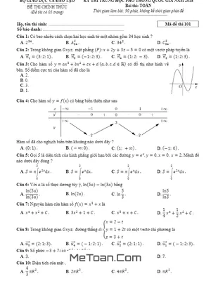 Đề thi chính thức môn Toán THPT Quốc gia năm 2018