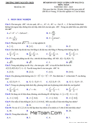 Đề khảo sát Toán 10 lần 2 năm 2022 – 2023 trường THPT Nguyễn Trãi – Thanh Hoá