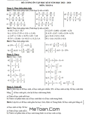 Đề Cương Ôn Tập Học Kì 2 Môn Toán Lớp 6 Năm 2023 - 2024 Trường THCS Chu Văn An - Hà Nội