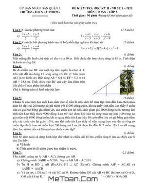 Đề thi học kì 2 Toán 8 năm 2019 - 2020 trường THCS Lý Phong - TP HCM