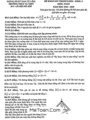 Đề khảo sát tháng 8 Toán 9 năm 2024 - 2025 trường M.V. Lômônôxốp - Hà Nội