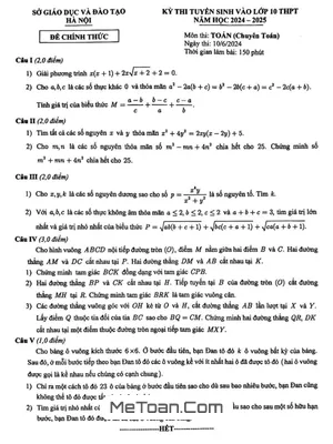Đề tuyển sinh lớp 10 môn Toán (chuyên) năm 2024 - 2025 sở GD&ĐT Hà Nội