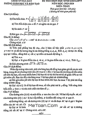 Đề thi học sinh giỏi Toán 9 năm 2023 - 2024 phòng GD&ĐT Ngã Bảy - Hậu Giang