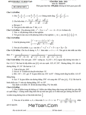 Đề thi HSG Toán 9 cấp tỉnh năm 2020 - 2021 Sở GD&ĐT Bắc Ninh