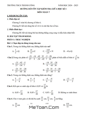Ôn Tập Giữa Kì 1 Toán 7 Năm 2024 - 2025 Trường THCS Thành Công - Hà Nội
