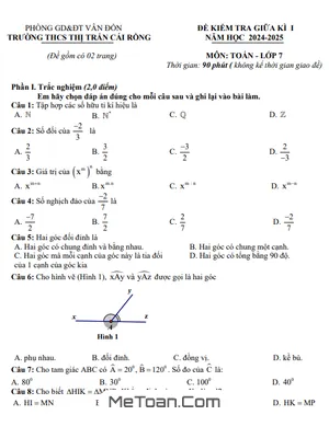 Đề GK1 Toán 7 Năm 2024 - 2025 Trường THCS Thị Trấn Cái Rồng - Quảng Ninh