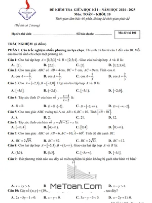 Đề giữa kì 1 Toán 10 năm 2024 - 2025 trường THPT Võ Thị Sáu - TP HCM