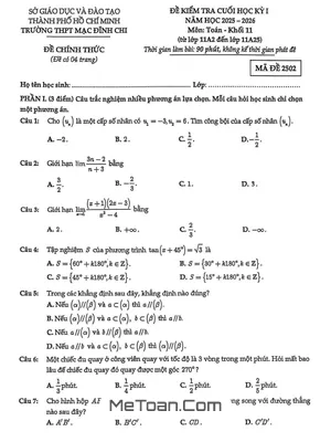 Đề thi cuối học kỳ 1 Toán 11 năm học 2025 – 2026 trường THPT Mạc Đĩnh Chi – TP.HCM