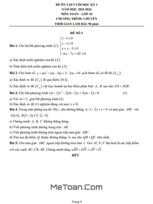 Đề Ôn Tập Cuối Học Kỳ 1 Toán 10 Năm 2025 – 2026 Chuyên Lương Văn Chánh – Đắk Lắk