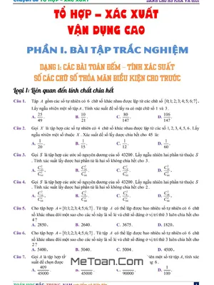 Bài Tập Tổ Hợp - Xác Suất Vận Dụng Cao Có Lời Giải Chi Tiết