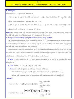 Tổng hợp Các Dạng Bài Tập Giá Trị Lớn Nhất Và Giá Trị Nhỏ Nhất Của Hàm Số Toán 12 KNTT