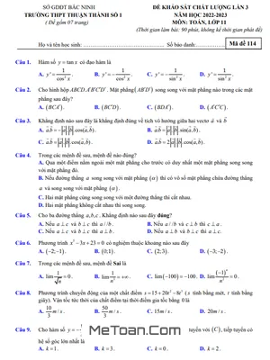 Đề khảo sát lần 3 Toán 11 năm 2022 – 2023 trường THPT Thuận Thành 1 – Bắc Ninh