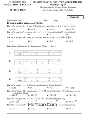 Đề Thi Cuối Kỳ 1 Toán 10 Năm 2023 - 2024 Trường THPT Cù Huy Cận - Hà Tĩnh