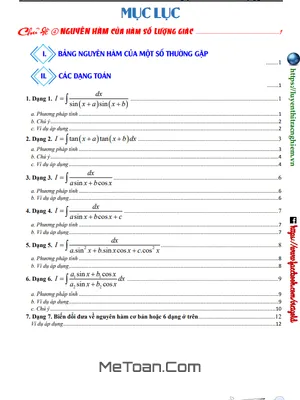 Bảng Nguyên Hàm Lượng Giác Và Các Dạng Bài Tập Toán 12