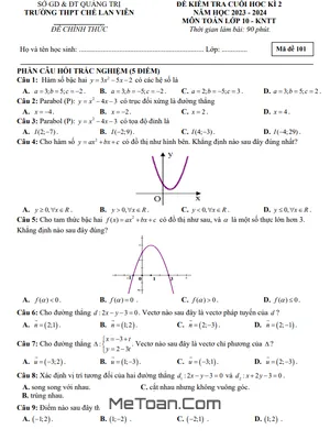 Đề thi cuối kì 2 Toán 10 năm 2023 - 2024 trường THPT Chế Lan Viên - Quảng Trị