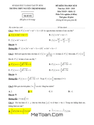 Đề thi học kì 2 Toán 12 năm 2018 - 2019 trường Nguyễn Thị Minh Khai - TP HCM