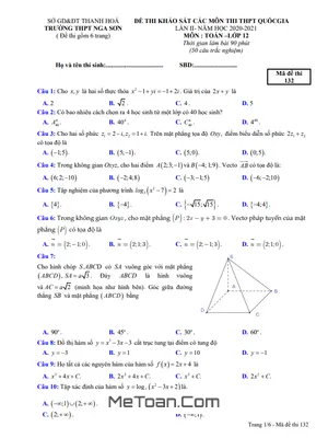 Đề KSCL Toán Thi THPT Quốc Gia 2021 Lần 2 Trường THPT Nga Sơn – Thanh Hóa