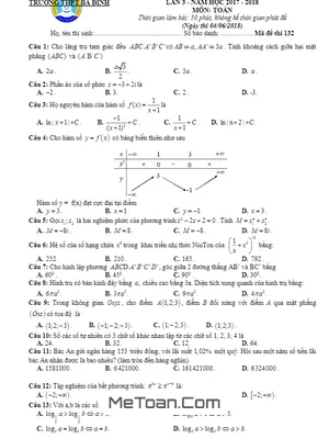 Đề thi thử Toán THPTQG 2018 trường THPT Ba Đình – Thanh Hóa lần 3