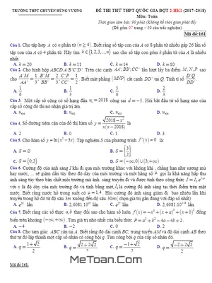 Đề thi thử Toán THPT Quốc gia 2018 đợt 2 - Trường THPT Chuyên Hùng Vương - Bình Dương