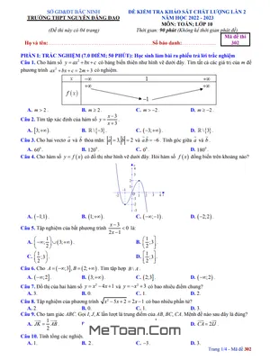 Đề KSCL Lần 2 Toán 10 Năm 2022 - 2023 Trường THPT Nguyễn Đăng Đạo - Bắc Ninh