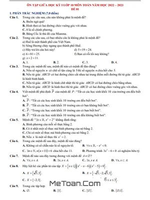 8 Đề Ôn Tập Giữa Kỳ 1 Toán 10 Năm 2022 - 2023 Trường THPT Thủ Đức - TP HCM