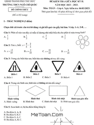 Đề thi giữa kỳ 2 Toán lớp 6 năm 2022 - 2023 trường THCS Ngô Chí Quốc - TP HCM