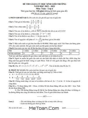 Đề thi học sinh giỏi Toán 6 năm 2022 - 2023 phòng GD&ĐT Can Lộc - Hà Tĩnh
